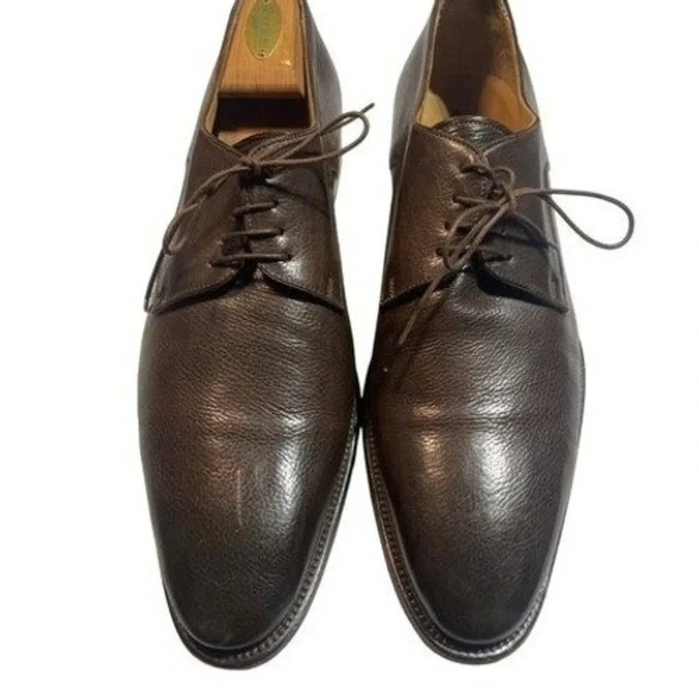 Santoni Mens Brown Leather Derby Shoes Lace Up Textured Made in Italy Size 11 D‎